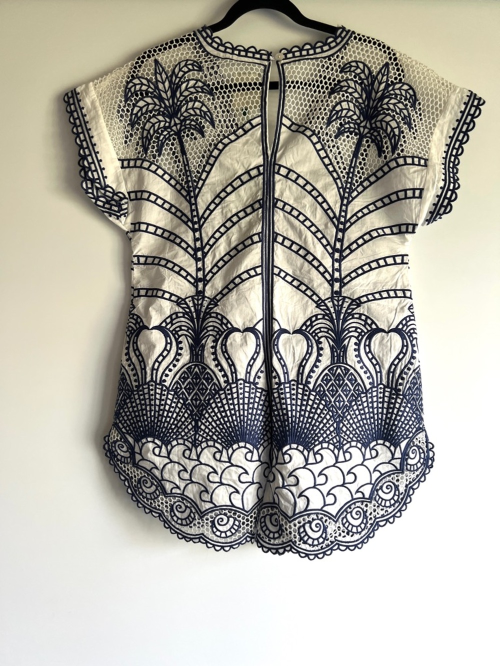 FARM Rio Blue Richelieu Plunging Neck Romper Size XS NWT Embroidered Lace - Picture 5 of 15